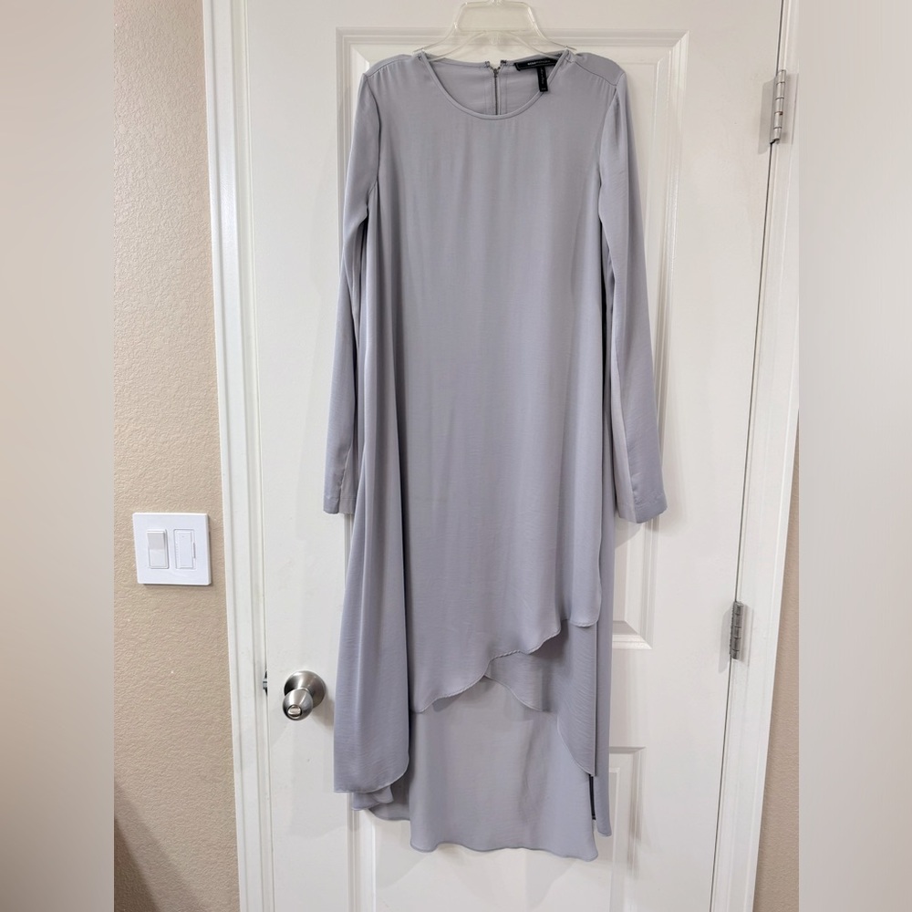 BCBG MAXAZRIA Dusty Gray Silk Asymmetric Dress